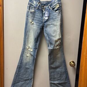 American Eagle Outfitters Distressed Blue Flare Jeans